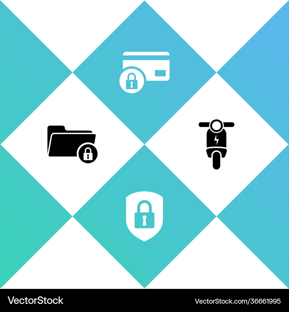 Set folder and lock shield security with credit Set folder and lock shield security with credit vector image