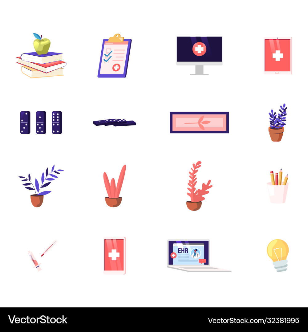 Set icons textbooks with apple medical Set icons textbooks with apple medical vector image
