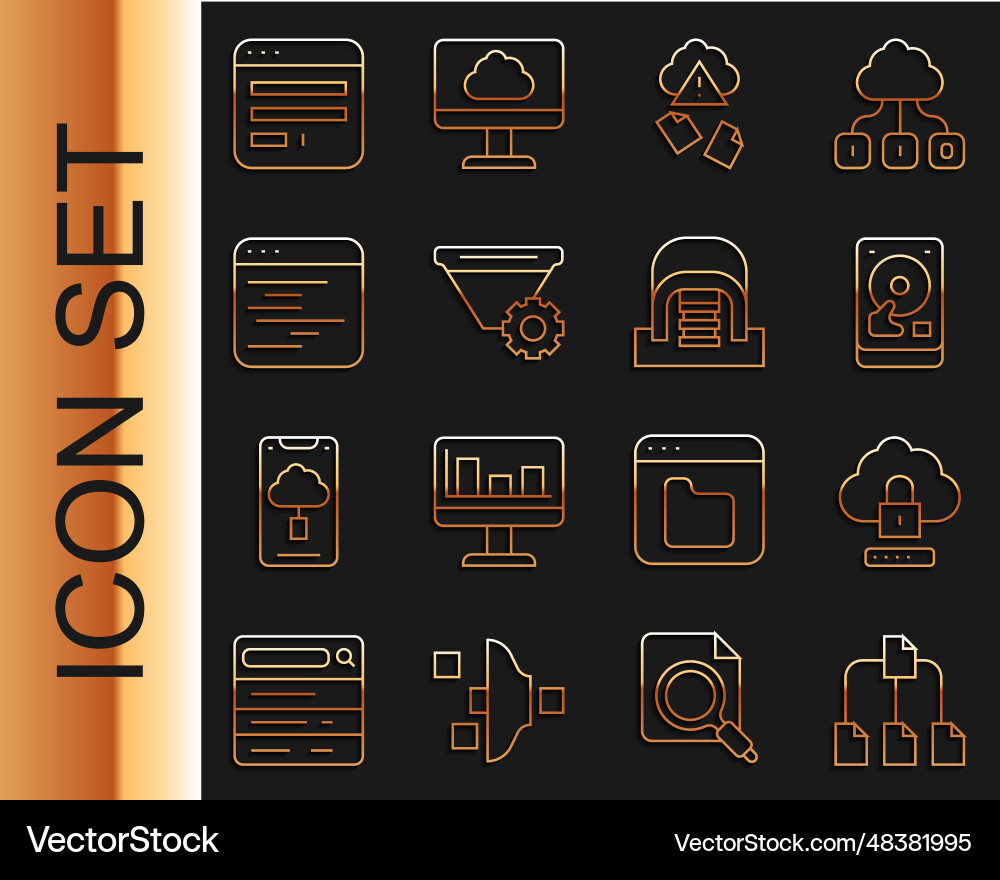 Set line folder tree cloud computing lock hard Set line folder tree cloud computing lock hard vector image