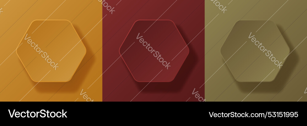 Set of autumn colored 3d hexagon circles frames Vector Image
