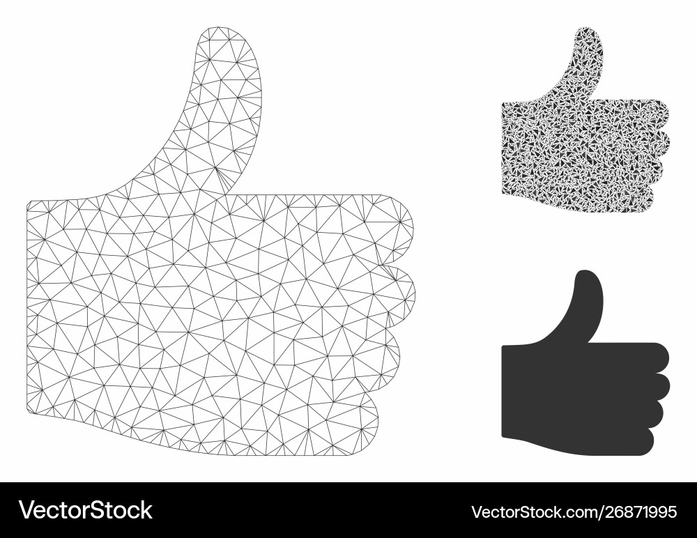 Thumb up mesh wire frame model and triangle Thumb up mesh wire frame model and triangle vector image