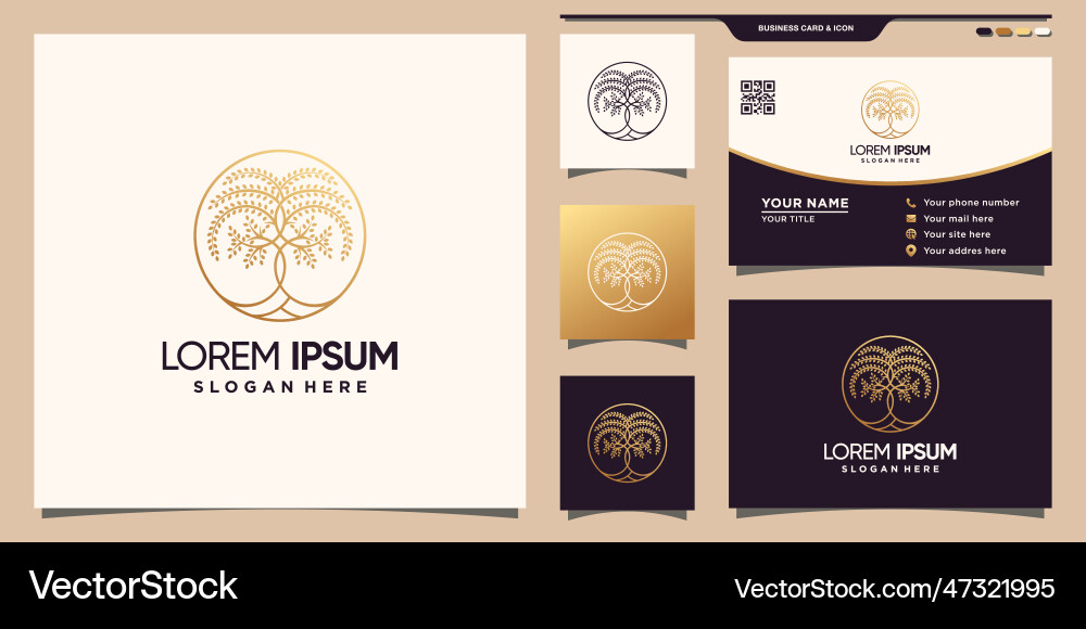 Tree logo design with linear style and circle Vector Image