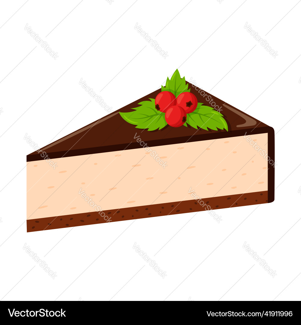 Chocolate cheesecake with berries and mint leaves Chocolate cheesecake with berries and mint leaves vector image