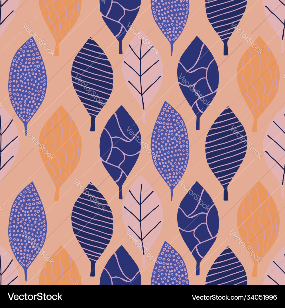 Colorful leafs with prints repeat pattern print Colorful leafs with prints repeat pattern print vector image