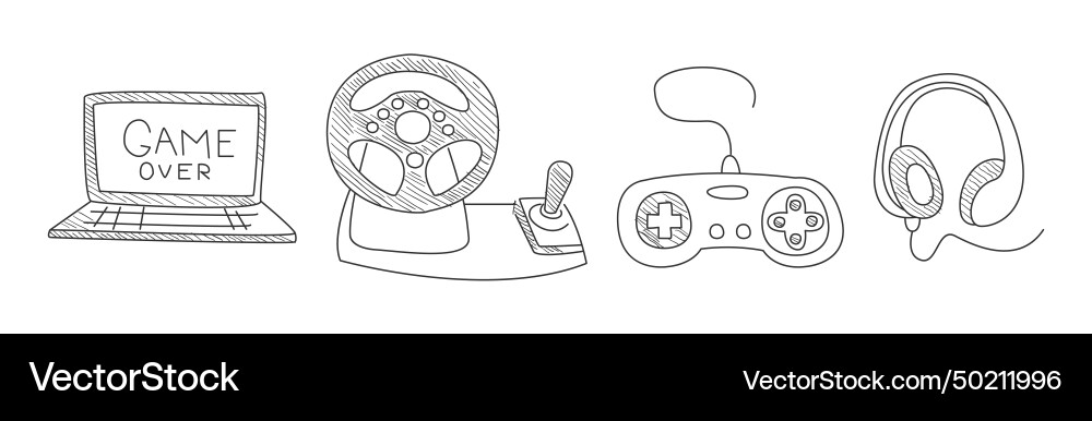 Computer game playing doodle object and element Computer game playing doodle object and element vector image