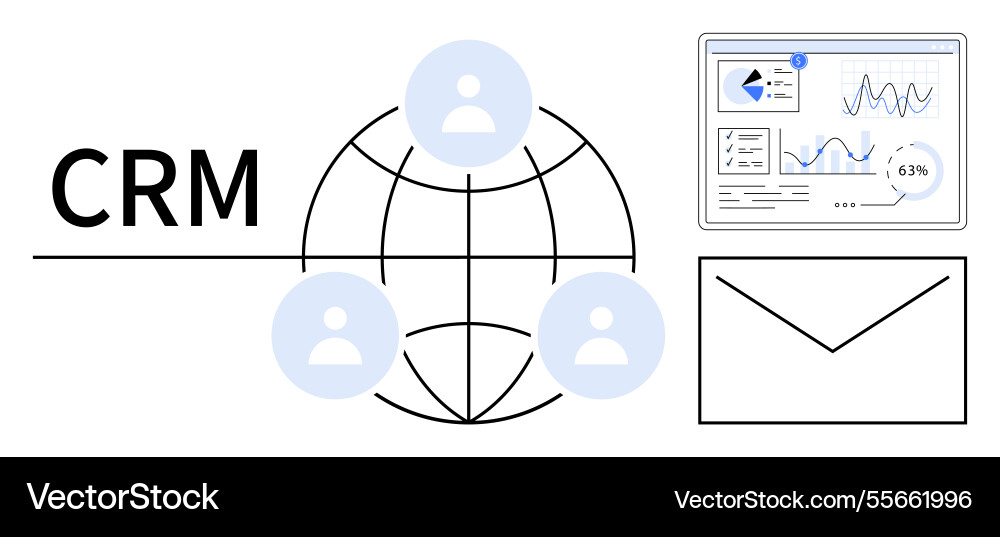 Crm concept with user network analytics dashboard Crm concept with user network analytics dashboard vector image