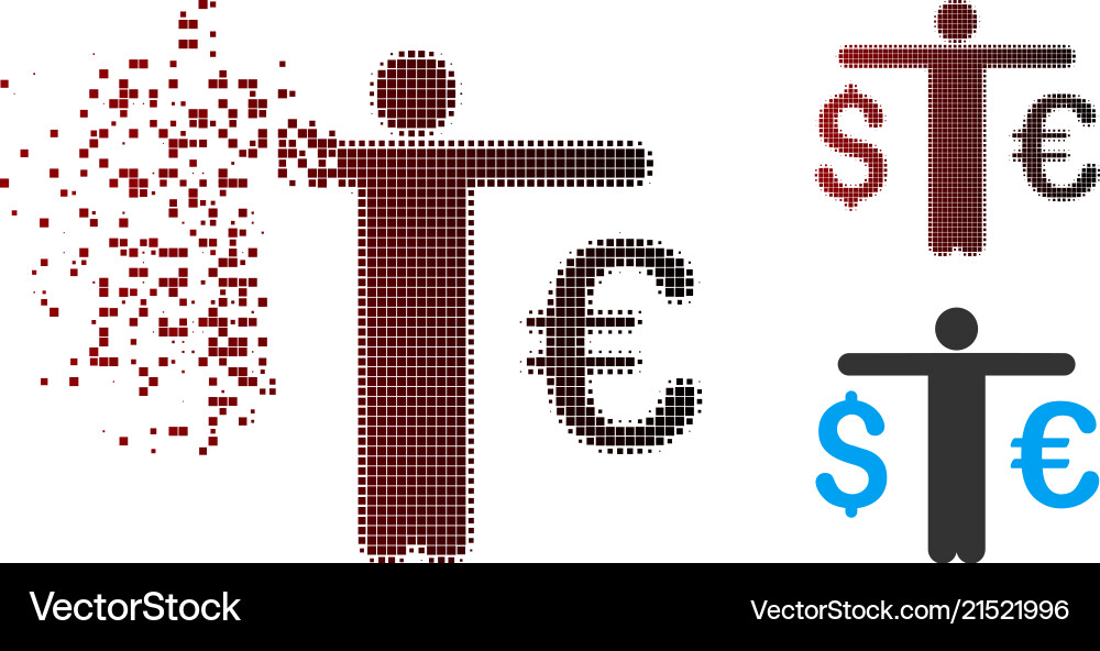Destructed pixel halftone currency trader icon Destructed pixel halftone currency trader icon vector image
