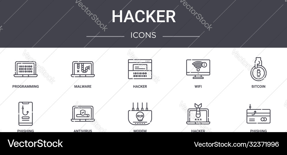 Hacker concept line icons set contains Hacker concept line icons set contains vector image