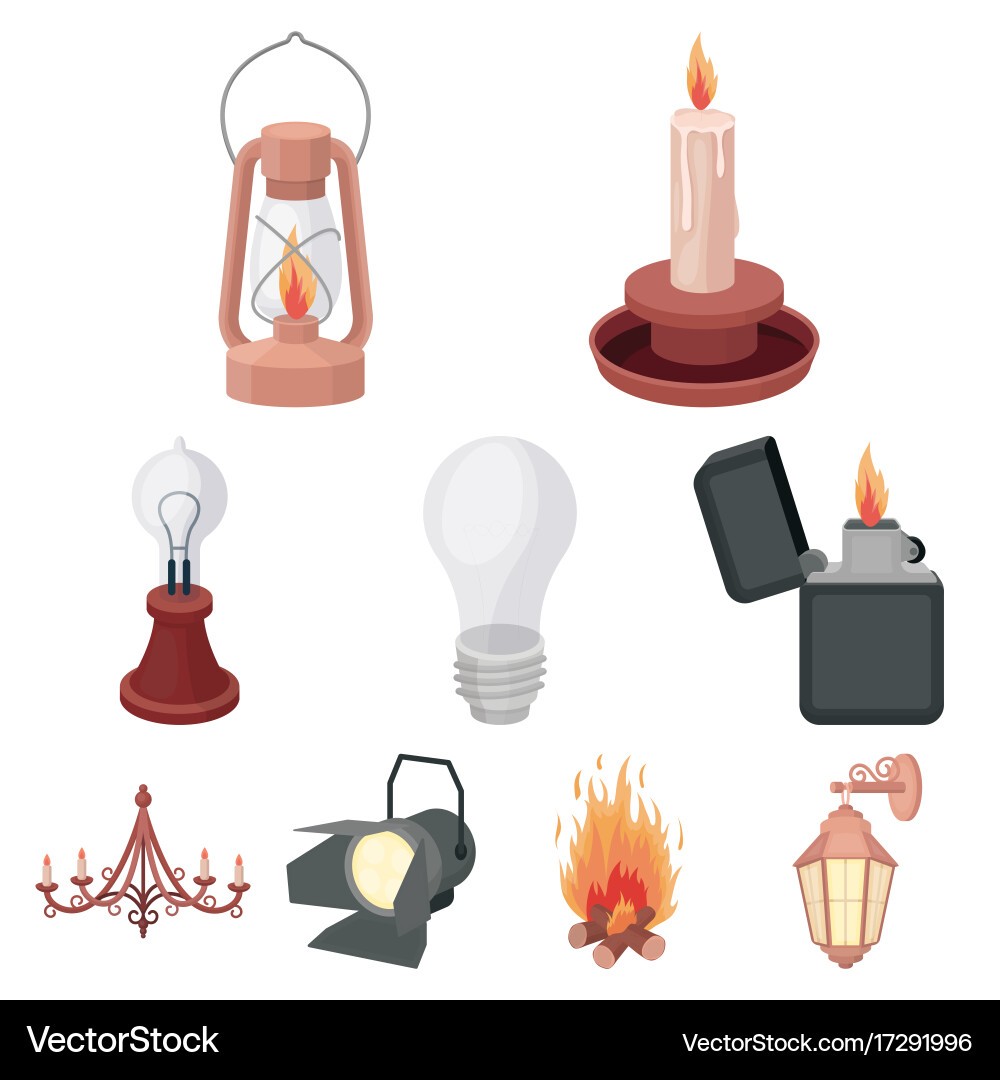 Light source set icons in cartoon style big vector image