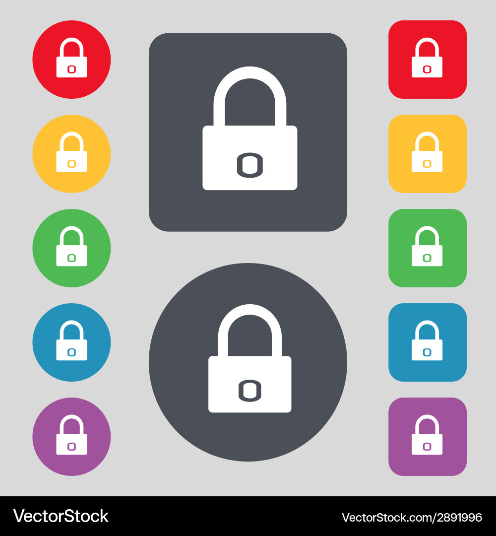 Lock sign icon locker symbol set color buttons Vector Image