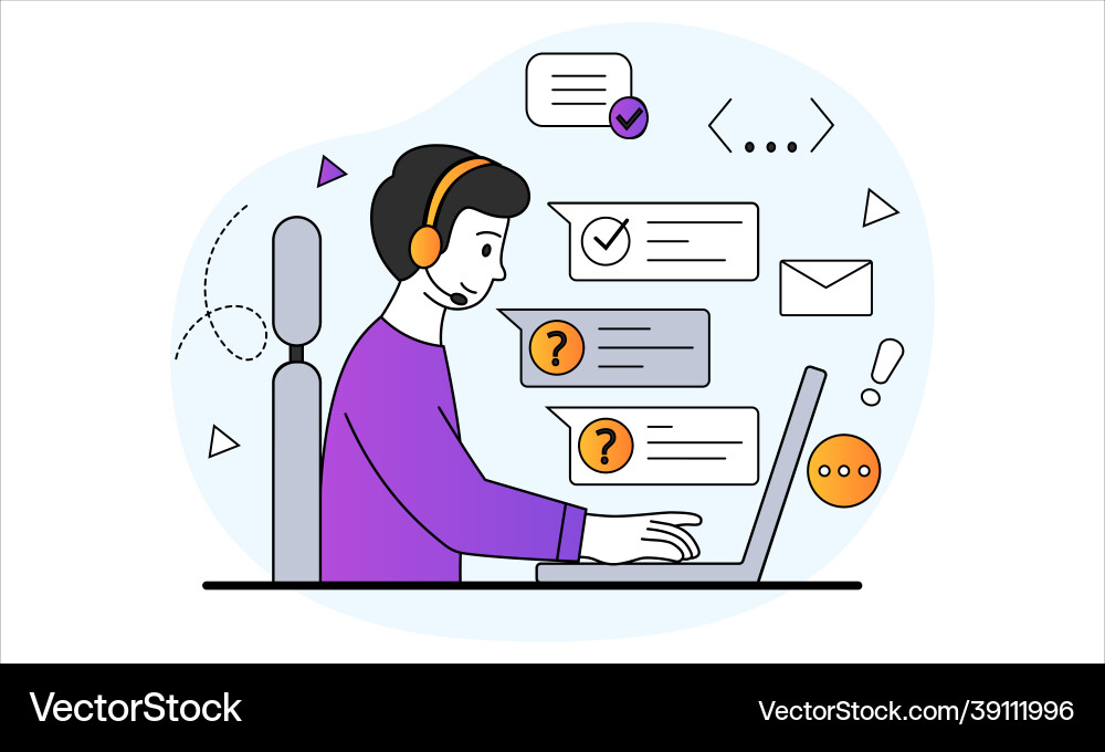 Man working at computer concept Man working at computer concept vector image