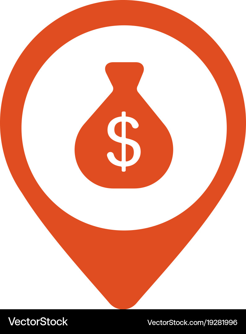 Money Bag with Map Pointer Icon vector image
