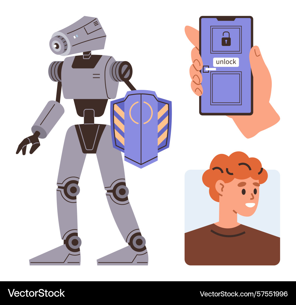 Robot with shield mobile unlock screen Robot with shield mobile unlock screen vector image