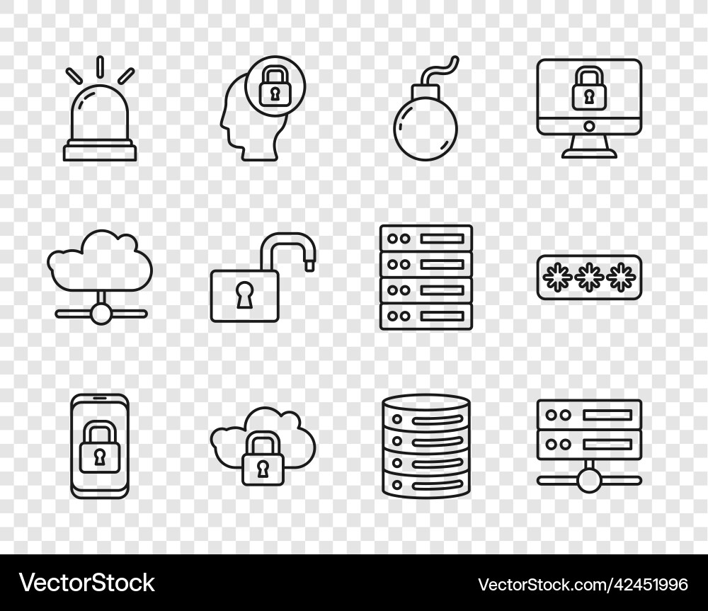 Set line mobile with closed padlock server data Set line mobile with closed padlock server data vector image