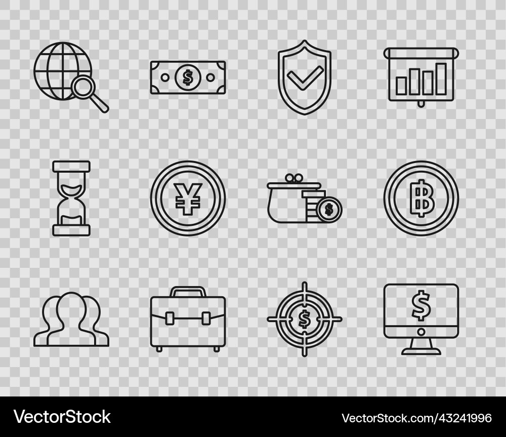 Set line users group computer monitor with dollar Set line users group computer monitor with dollar vector image