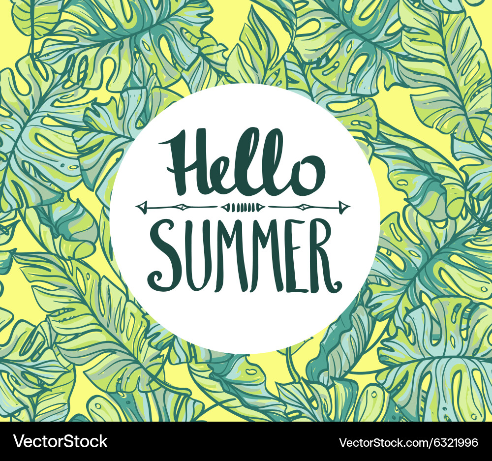 Tropical Hand Lettered Palm Leaf Card Vector Image