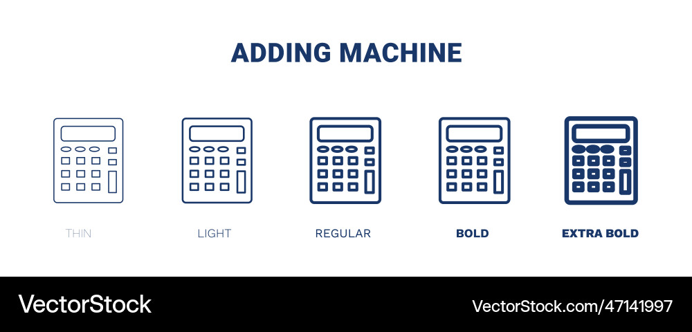 Adding machine icon thin light regular bold black Adding machine icon thin light regular bold black vector image
