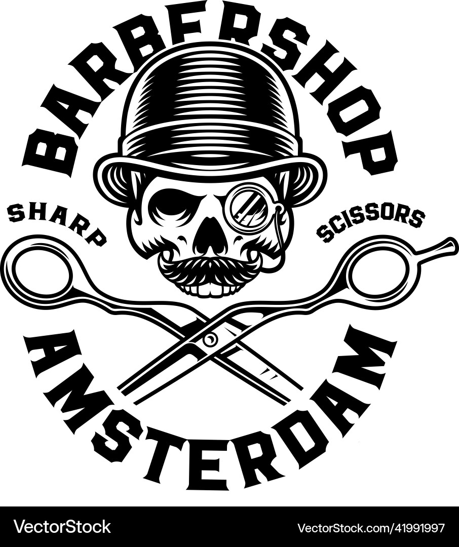 Black and white barber skull Vector Image
