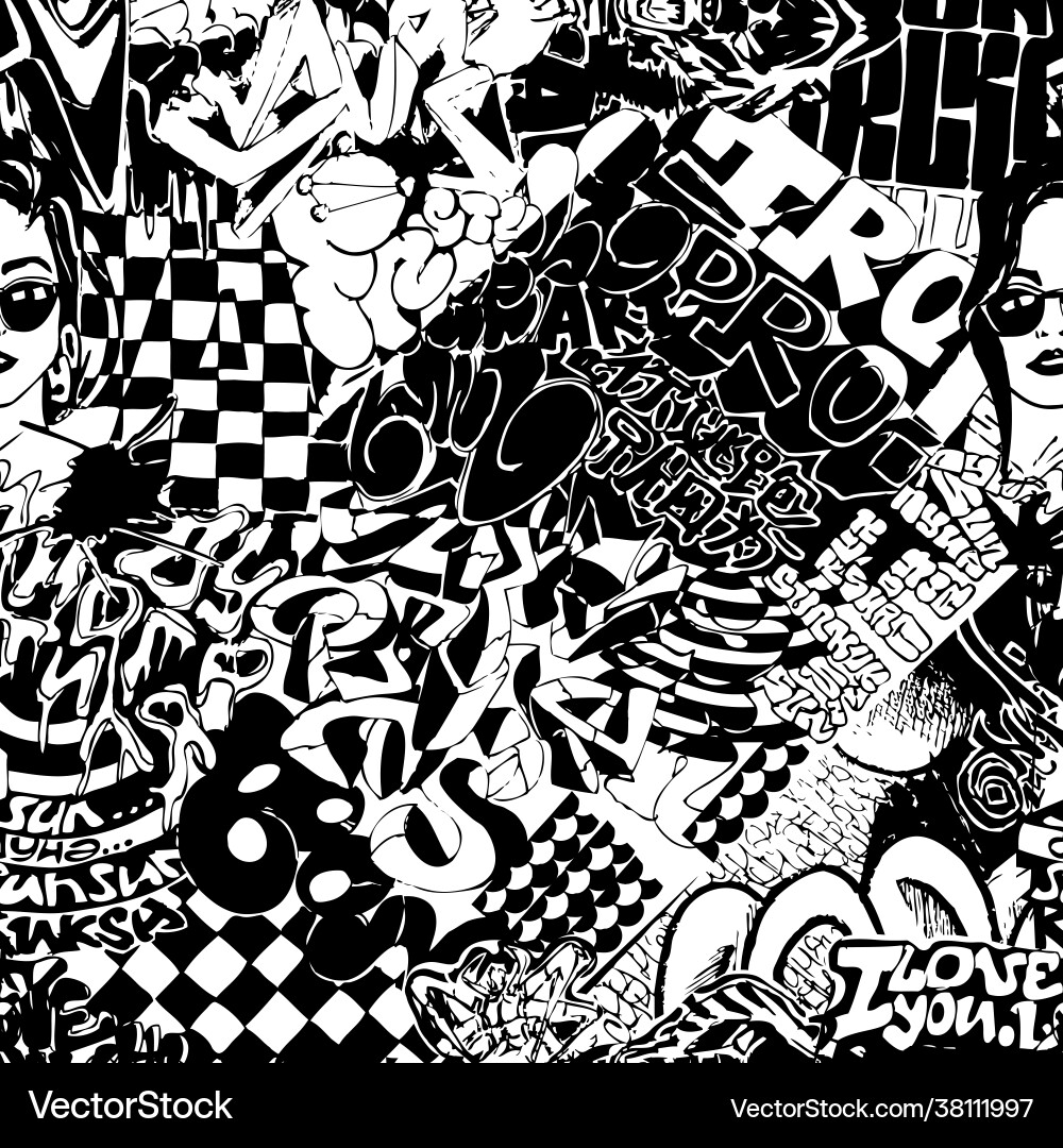 Black and white seamless graffiti Vector Image