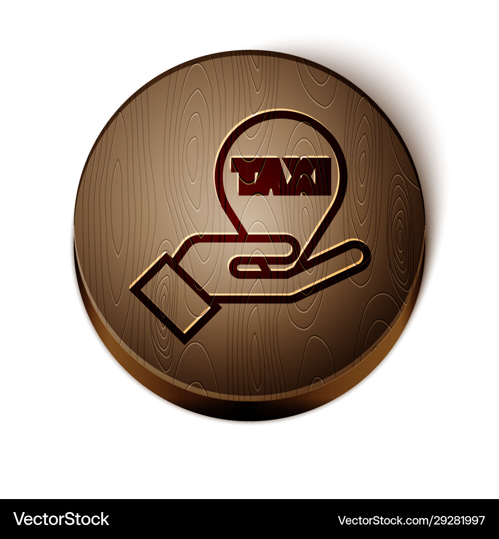 Brown line hand on map pointer with taxi icon Brown line hand on map pointer with taxi icon Vector Image