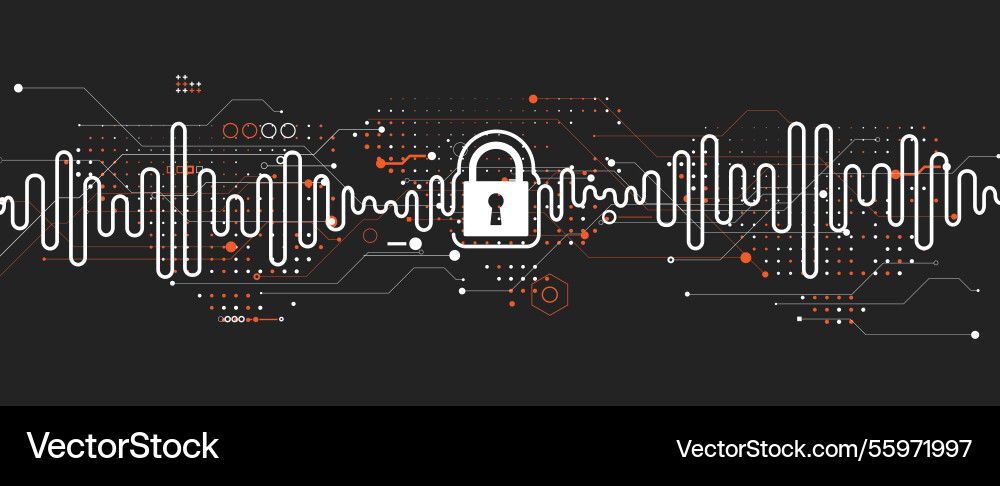 Cyber security lock on circuit board abstract Cyber security lock on circuit board abstract vector image