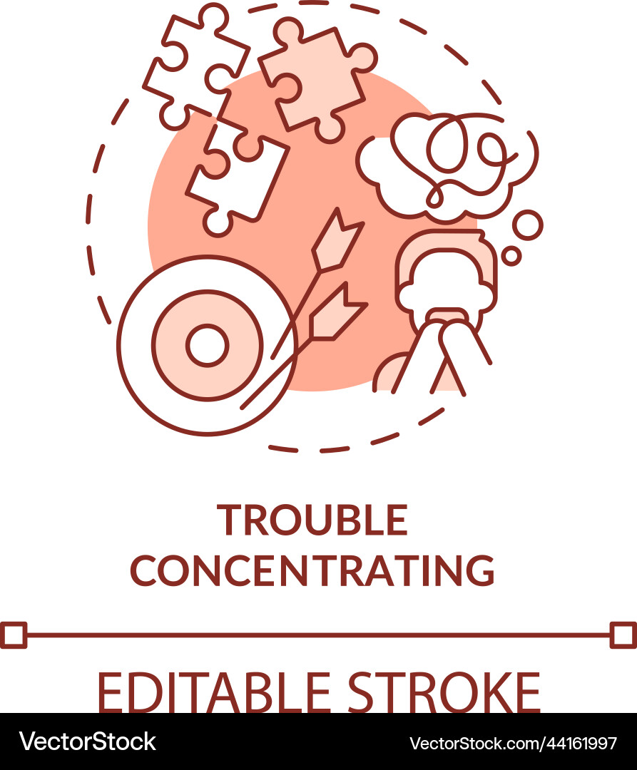 Difficulty focusing on tasks red concept icon Difficulty focusing on tasks red concept icon vector image