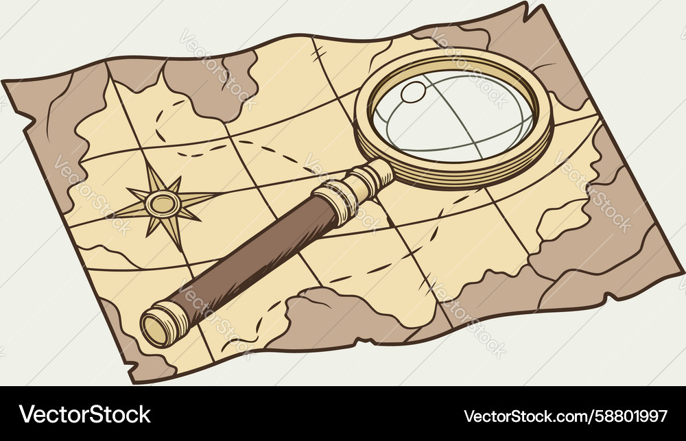 Folded map with magnifying glass navigation Vector Image