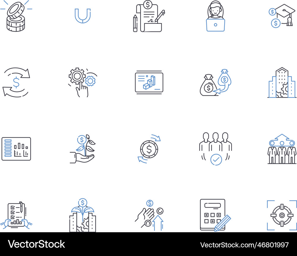 Markets line icons collection exchange currency Markets line icons collection exchange currency vector image