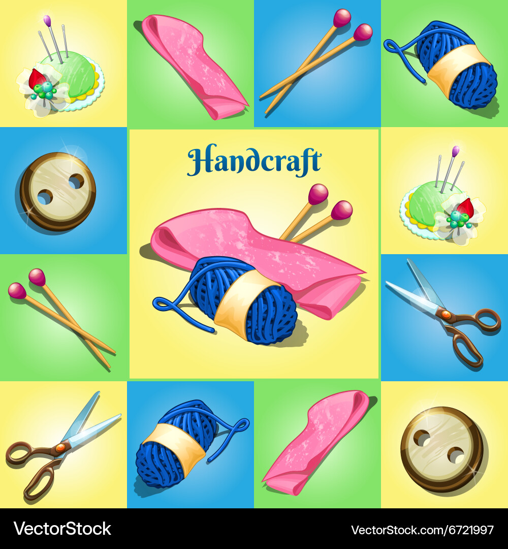 Modern set for needlework seven different objects vector image