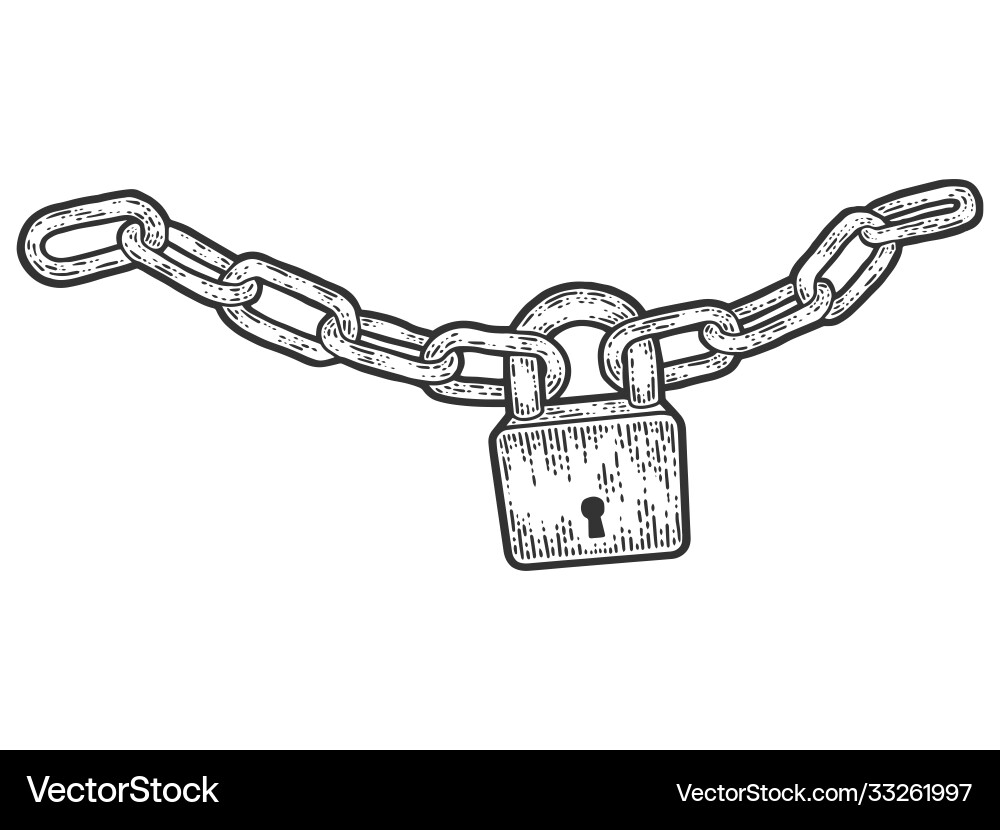 Padlock connected chain sketch scratch board Padlock connected chain sketch scratch board vector image