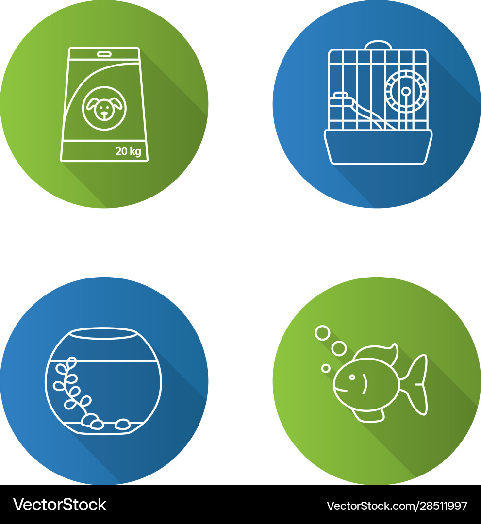 Pets supplies flat linear long shadow icons set Pets supplies flat linear long shadow icons set vector image