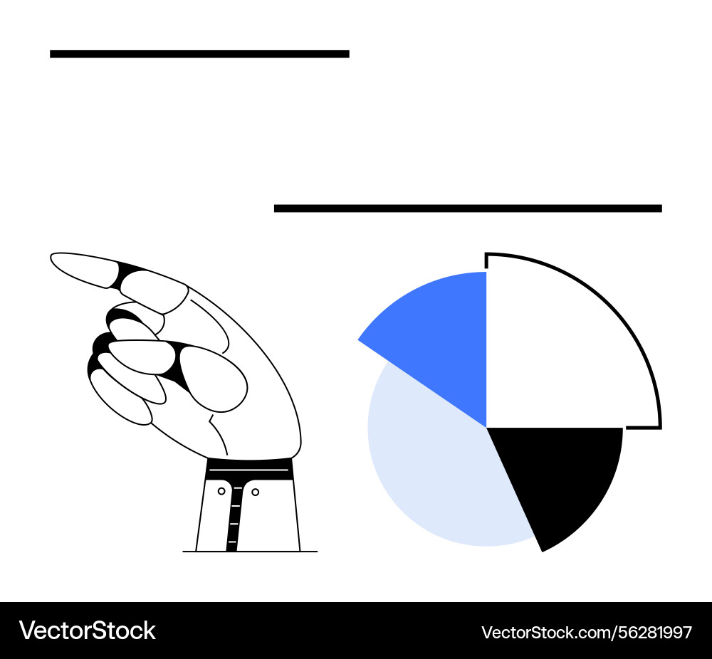 Robotic hand pointing next to colorful pie chart Robotic hand pointing next to colorful pie chart vector image