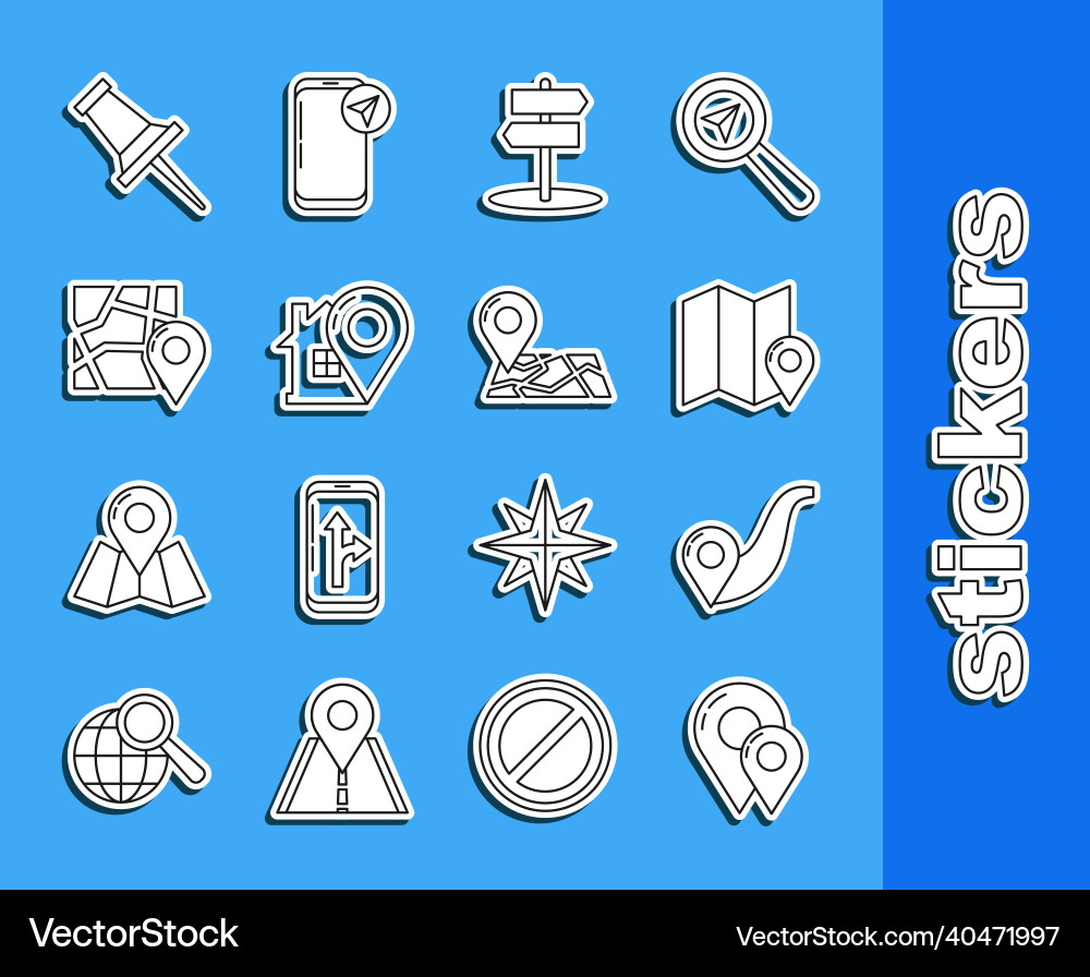 Set line map pin route location folded Set line map pin route location folded vector image