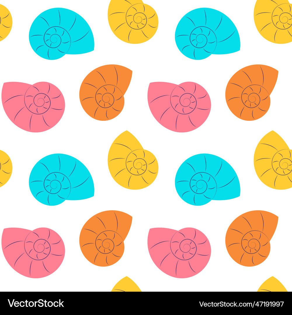 Set of seamless pattern with color shells Set of seamless pattern with color shells Vector Image