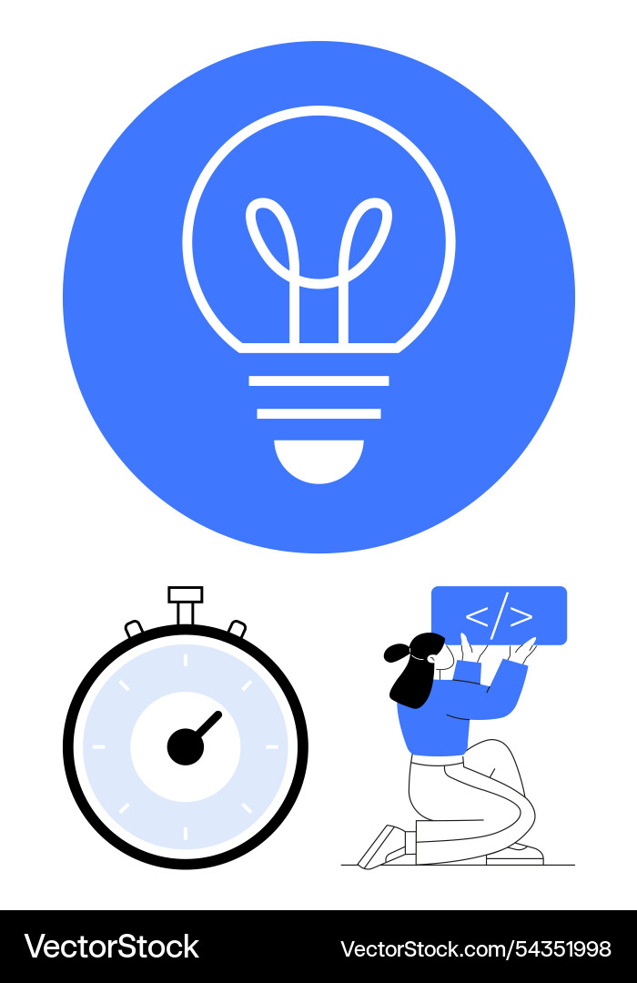 Creative coding concept with stopwatch light bulb Creative coding concept with stopwatch light bulb vector image