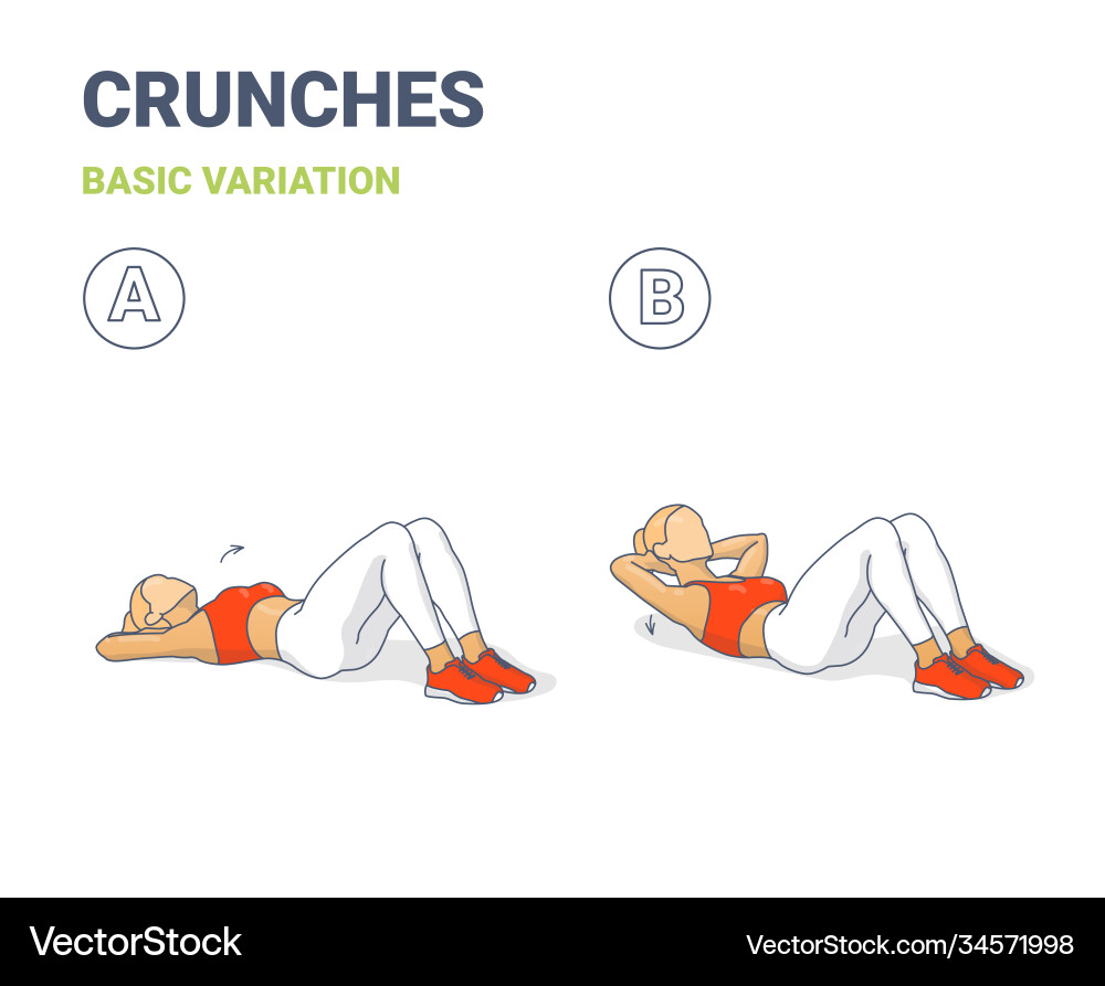 Crunch female home workout exercise guide Vector Image