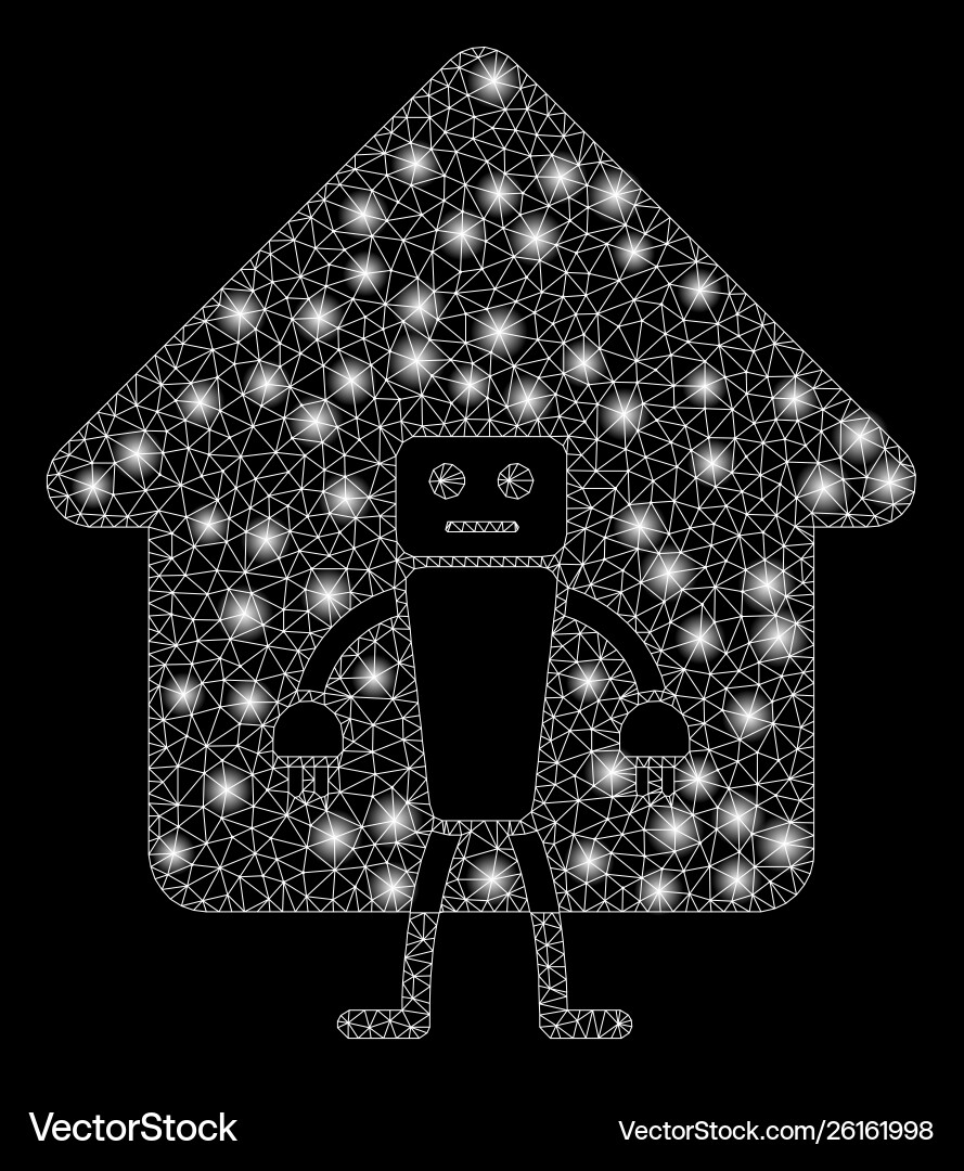Glowing mesh wire frame home robot with light vector image
