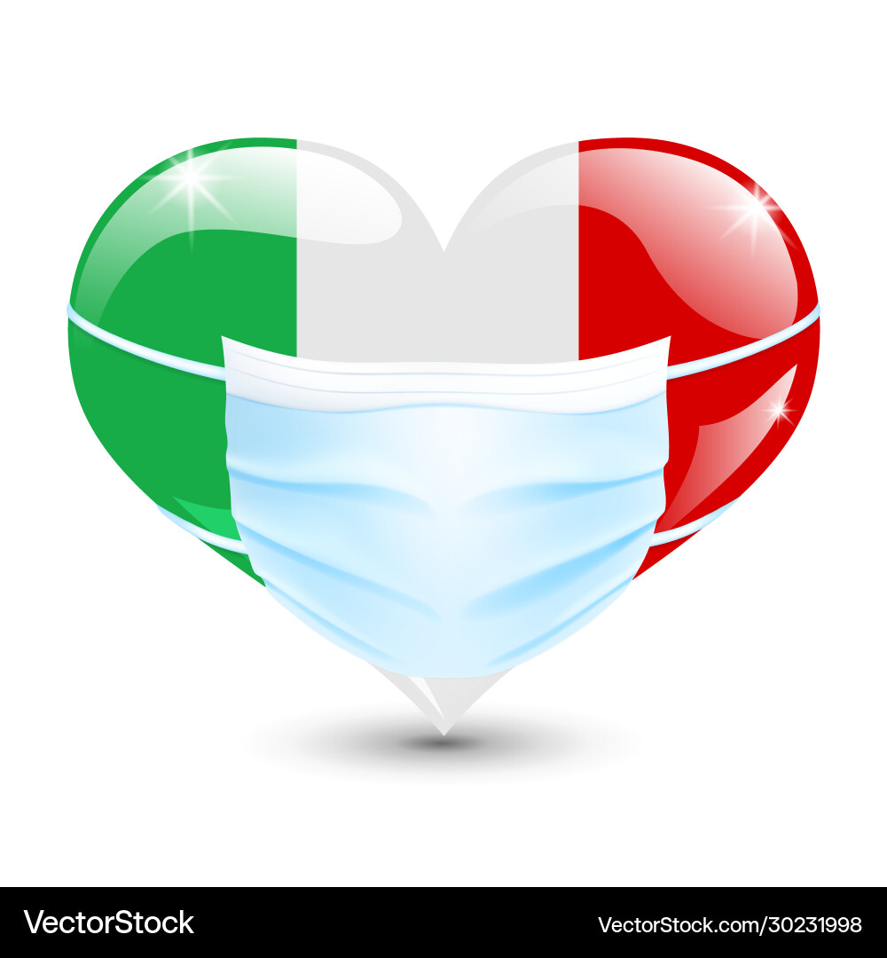 Heart in flag colors with medical mask Vector Image