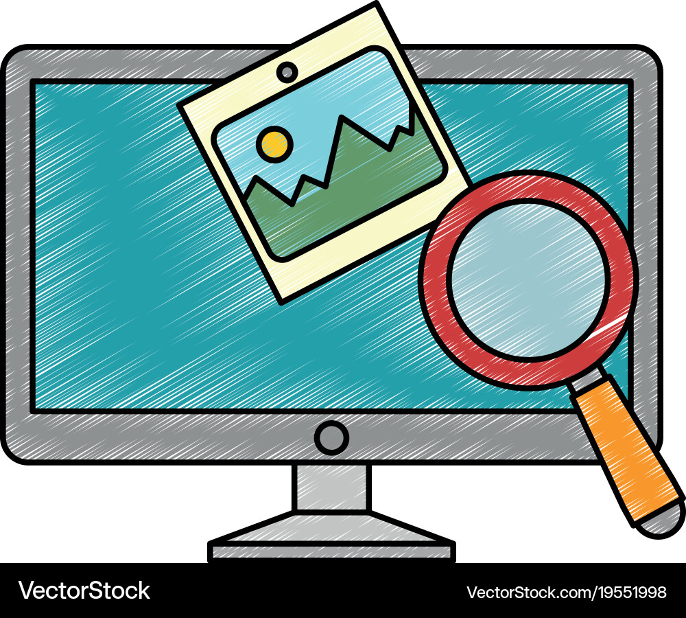 Monitor computer with magnifying glass vector image