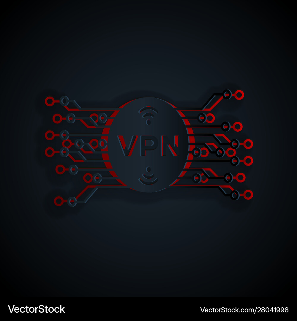 Paper cut vpn in circle with microchip circuit Paper cut vpn in circle with microchip circuit vector image