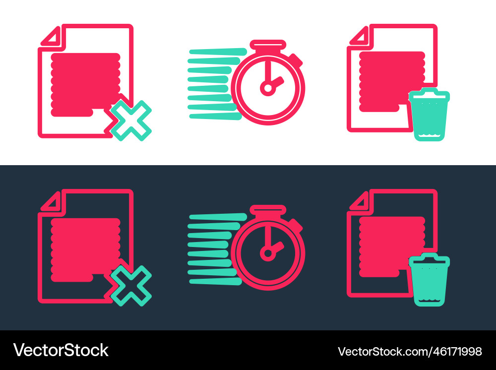 Set line delete file document and stopwatch icon Vector Image