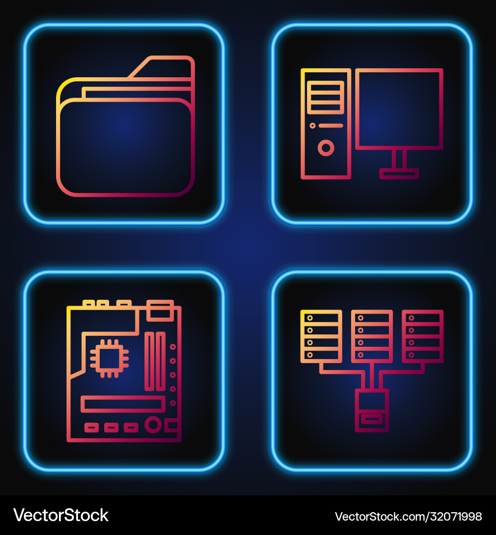 Set line server data web hosting motherboard Vector Image
