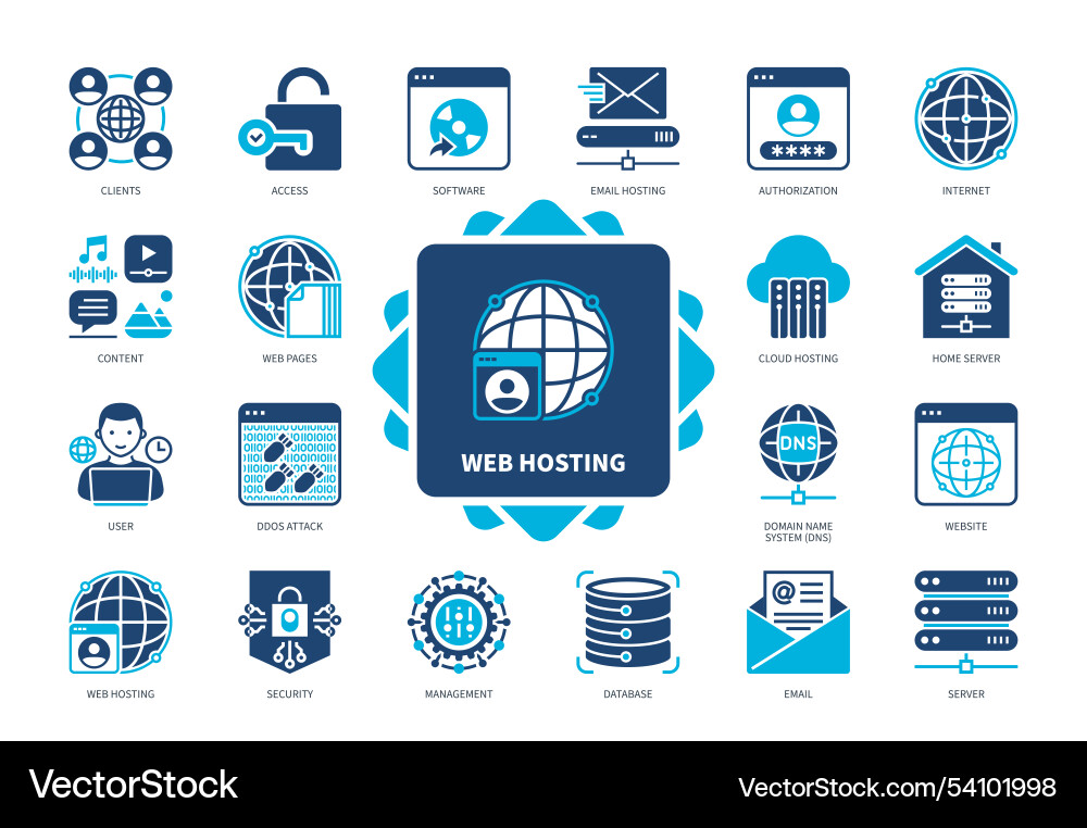Web hosting solid icon set Web hosting solid icon set vector image