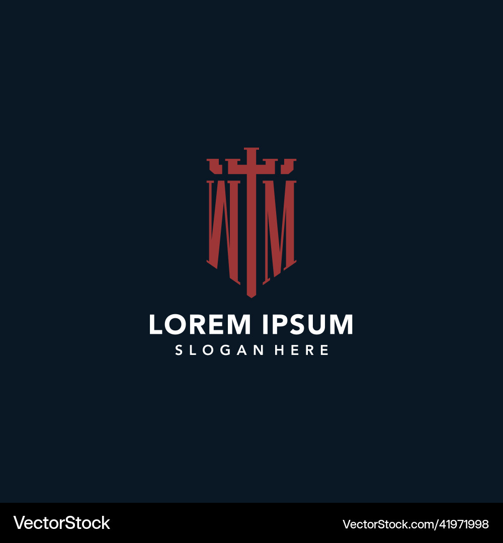 Wm initial monogram logos with sword and shield Vector Image