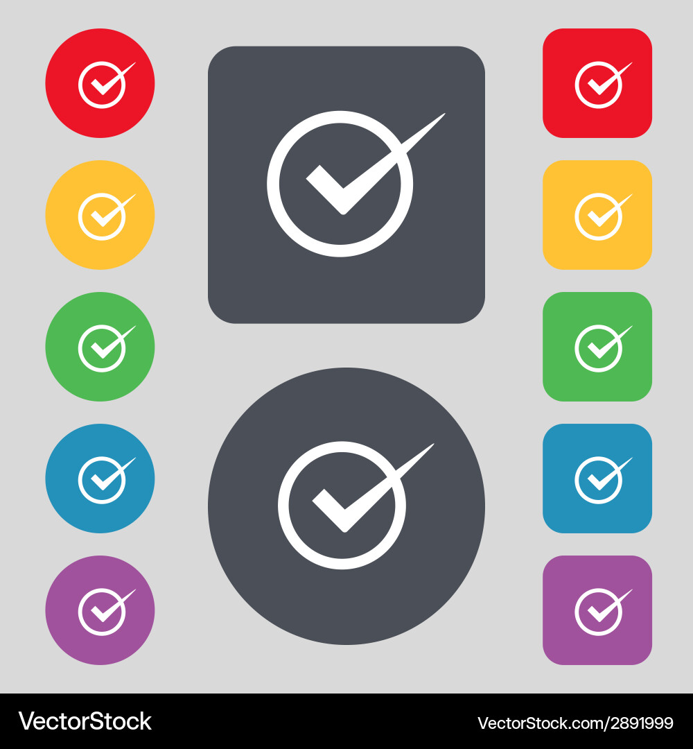 Überprüfen Sie die Markierungszeichen-Symbol-Checkbox Taste gesetzt Farbe Überprüfen Sie die Markierungszeichen-Symbol-Checkbox Taste gesetzt Farbe vektorbild