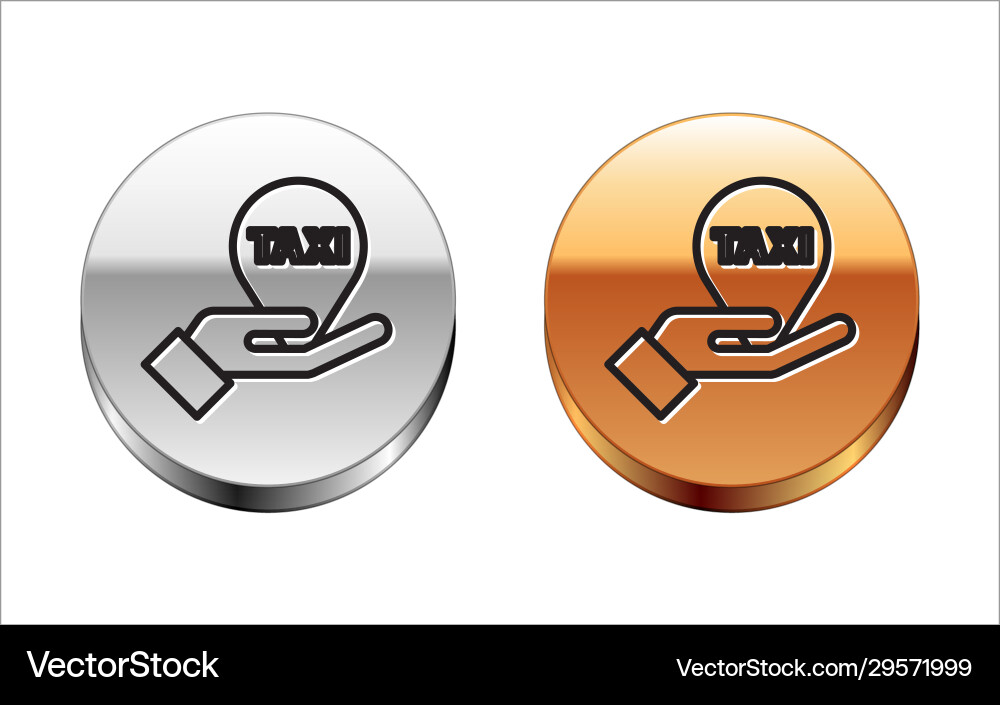 Black line hand on map pointer with taxi icon Black line hand on map pointer with taxi icon vector image