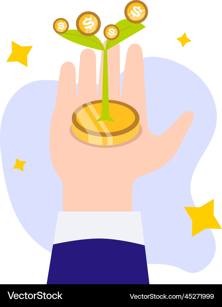 Business Hand hält Goldmünzen mit Baum wachsen Business Hand hält Goldmünzen mit Baum wachsen vektorbild