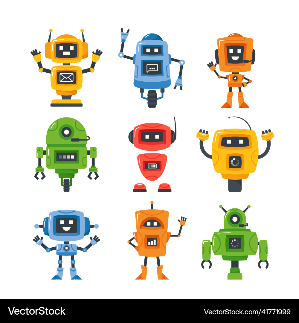 Cute Robot Characters Set vector image