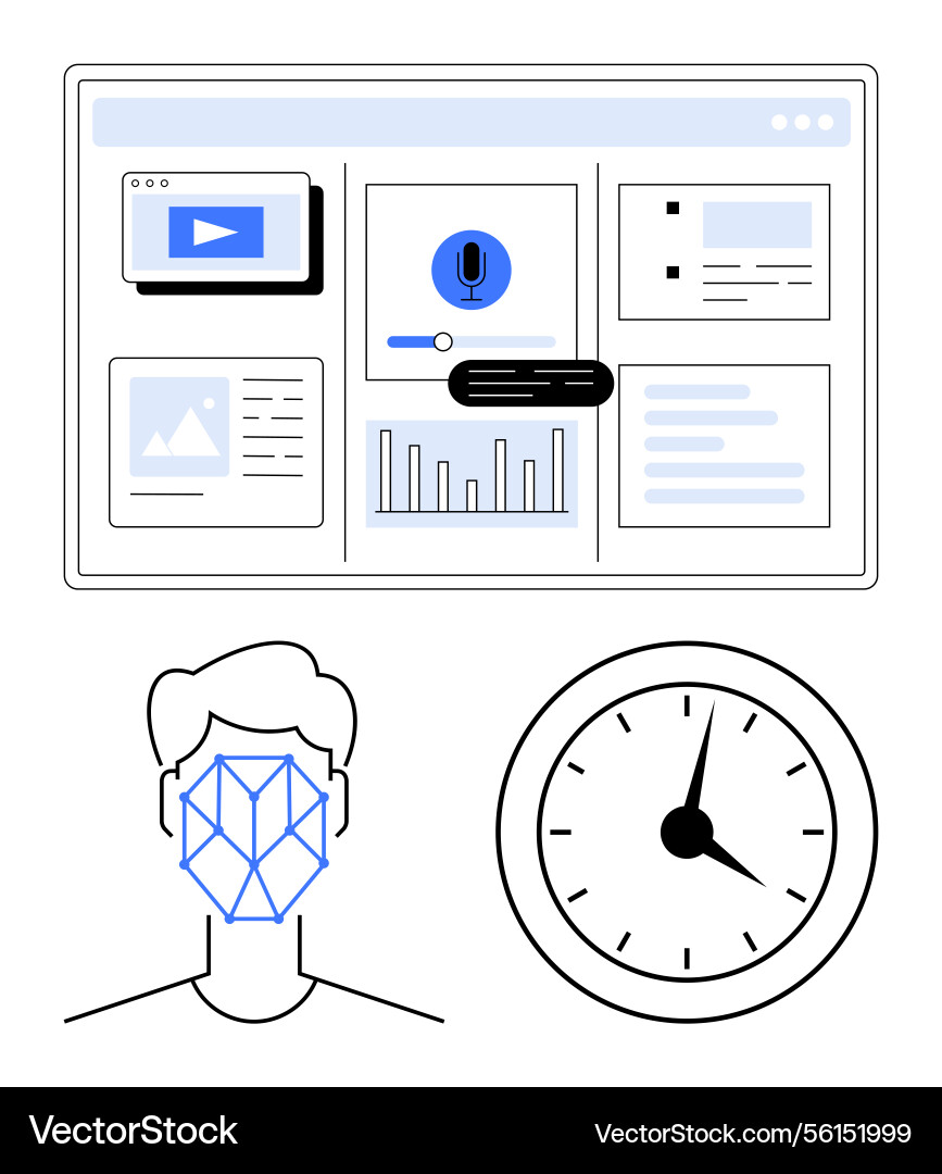 Facial recognition technology with data dashboard vector image