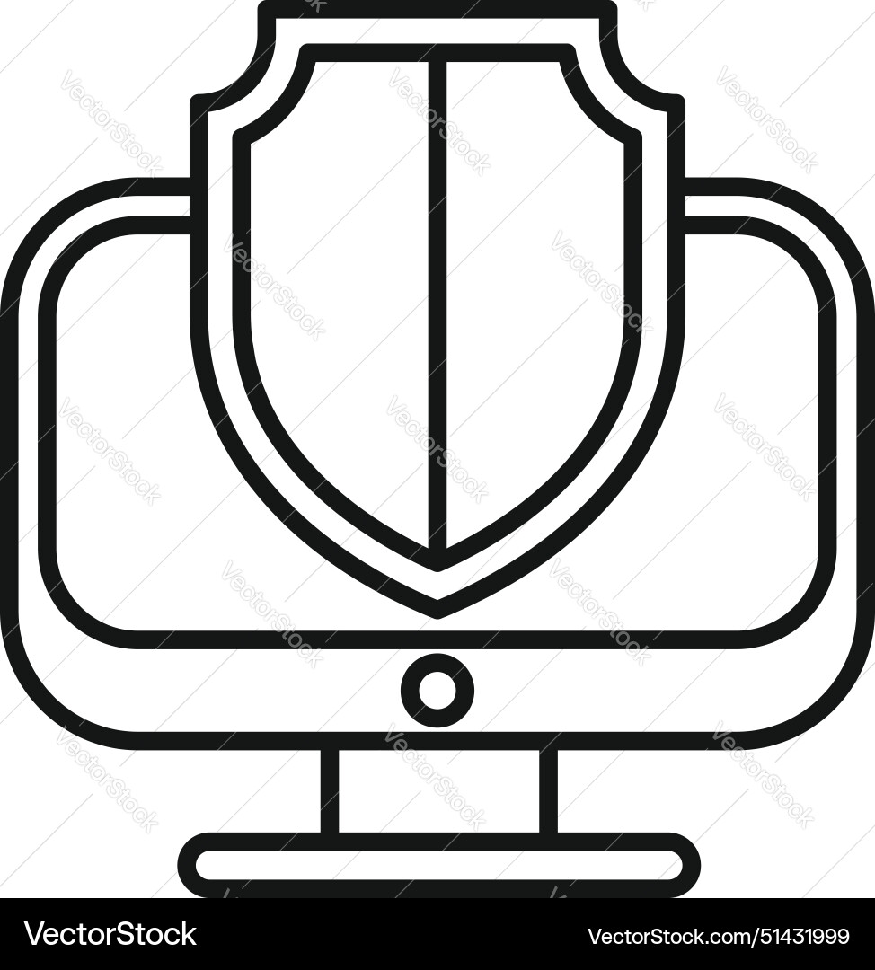 Line art icon of a shield on computer monitor Line art icon of a shield on computer monitor vector image
